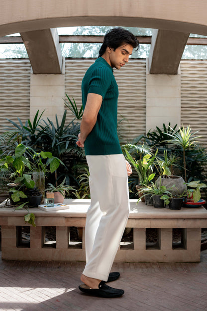 Rib-Knit Polo Shirt in Brunswick Green