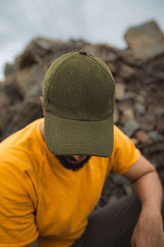 Waffle Textured Baseball Cap in Olive