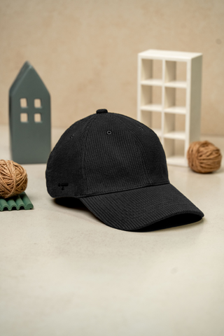 Waffle Textured Baseball Cap in Black