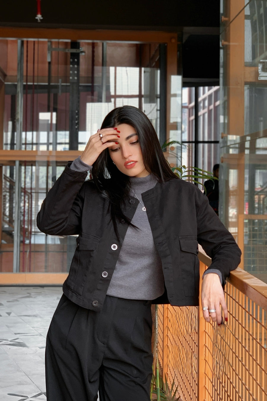Round Neck Jacket in Black