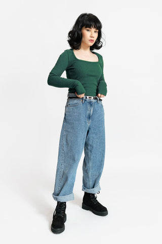 Square Neck Long Sleeves in Bottle Green