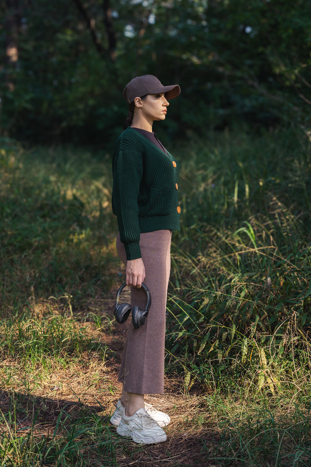 Fluffy Rib Knitted Cardigan in Green