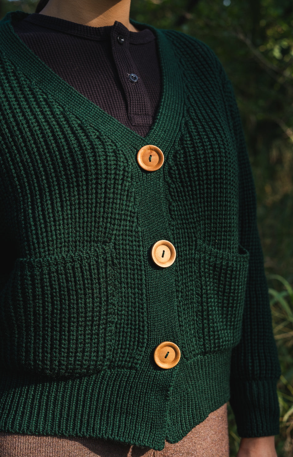 Fluffy Rib Knitted Cardigan in Green