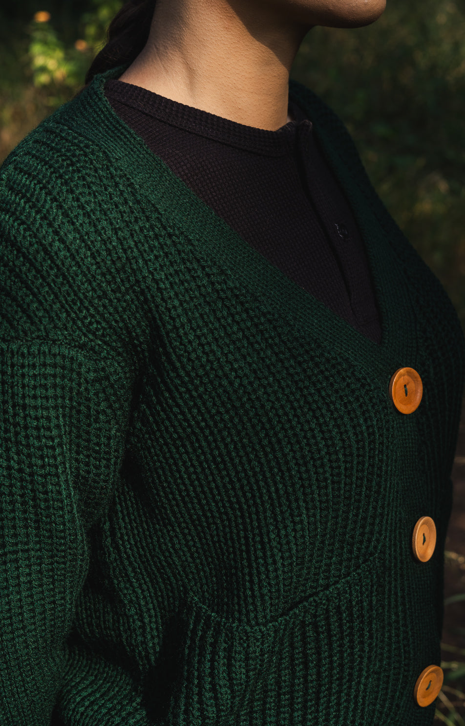 Fluffy Rib Knitted Cardigan in Green