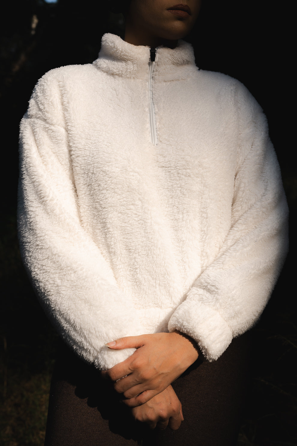 Teddy Fur Q-zip Jumper in White