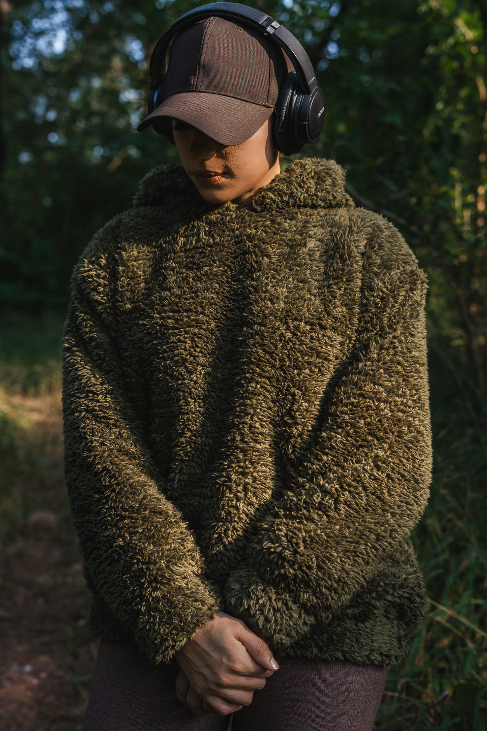 Teddy Fur Oversized Hood in Olive