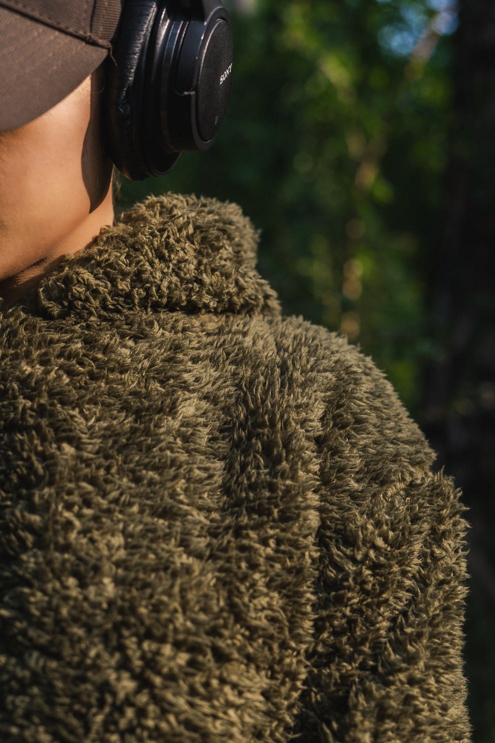 Teddy Fur Oversized Hood in Olive