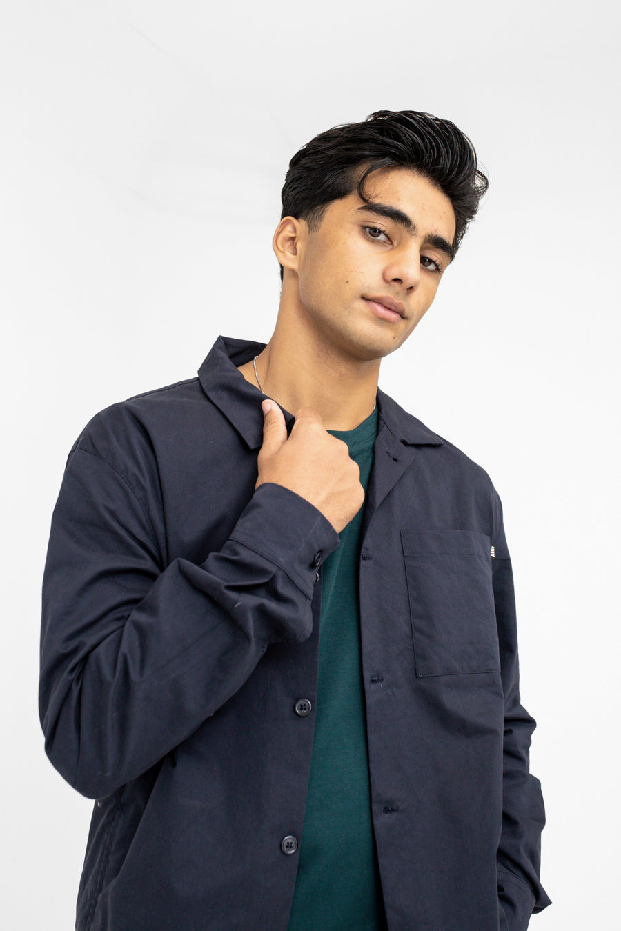 Cotton Shacket in Navy