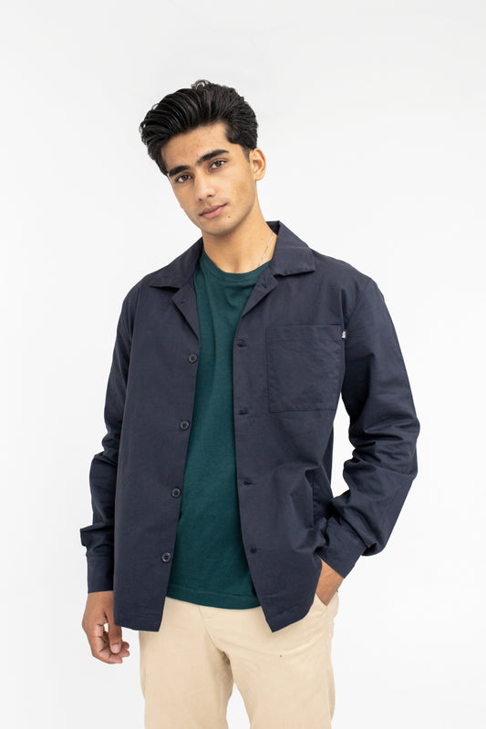 Cotton Shacket in Navy