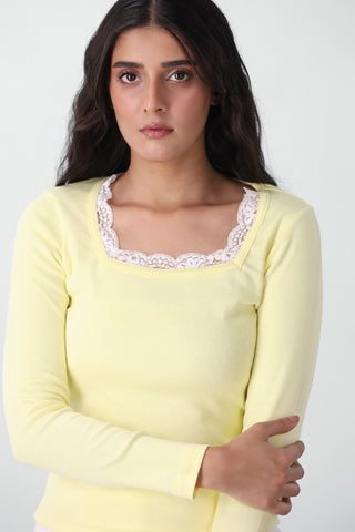 Lace Layer Square Neck Top in Butter Yellow