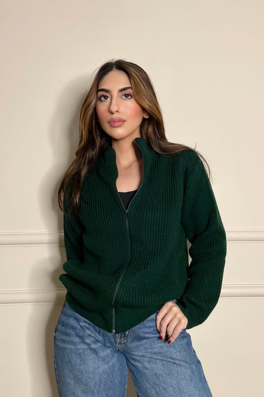 Zip Through Jumper in Green