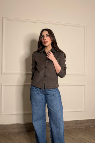 Short Wool-blend Jacket in Walnut Brown
