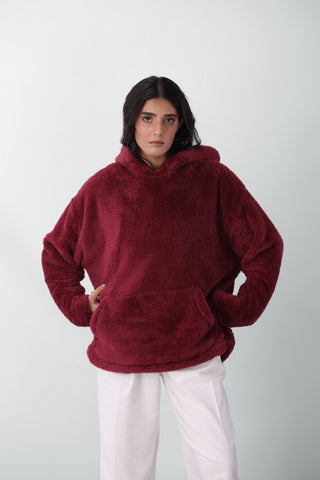 Teddy Fur Hoodie in Rosewood