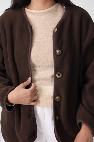 Polar Fleece Button Jacket in Dark Brown