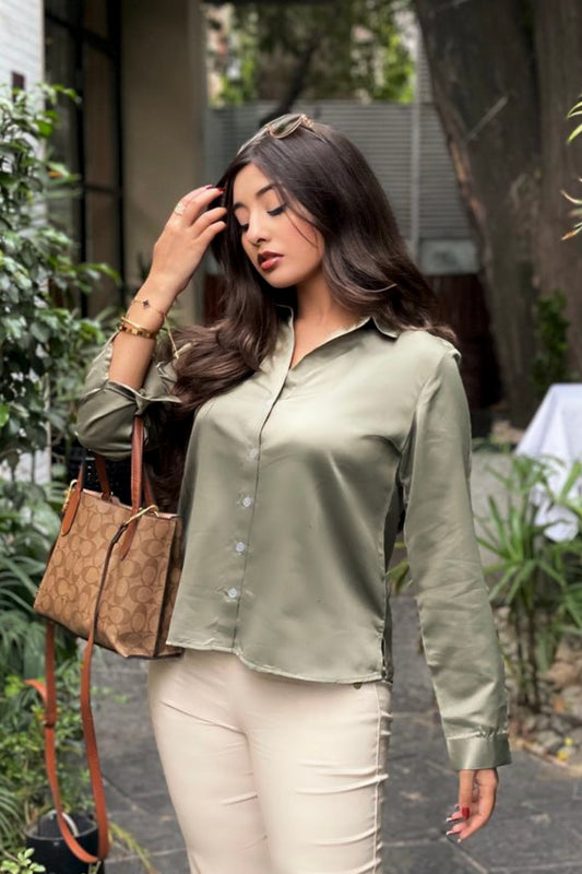 Silk Blouse in Olive