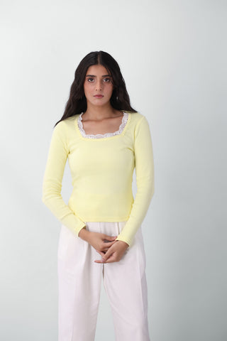 Lace Layer Square Neck Top in Butter Yellow