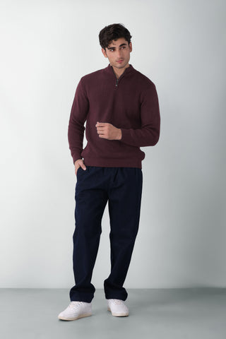 Q Zip Knitted Jumper in Plum