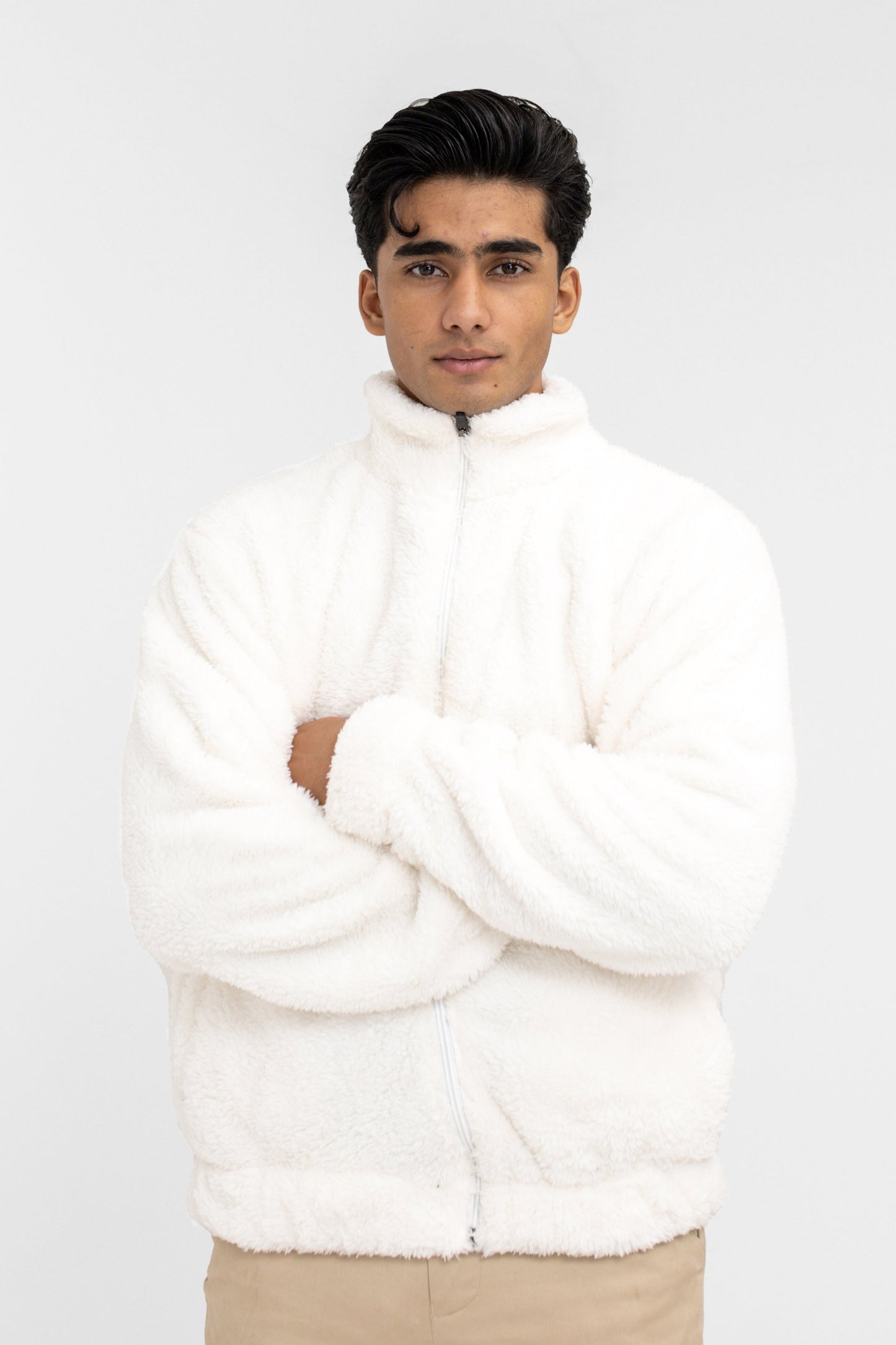 Teddy Fur Mock Jacket in White