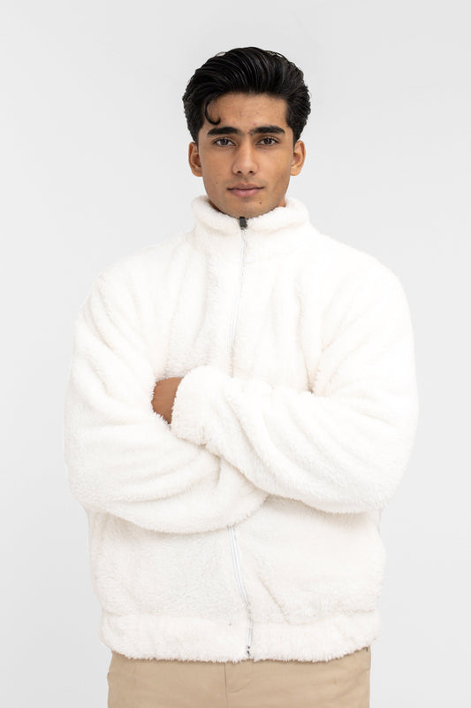 Teddy Fur Mock Jacket in White