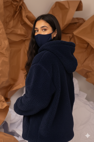Teddy Fur Oversized Hood in Navy