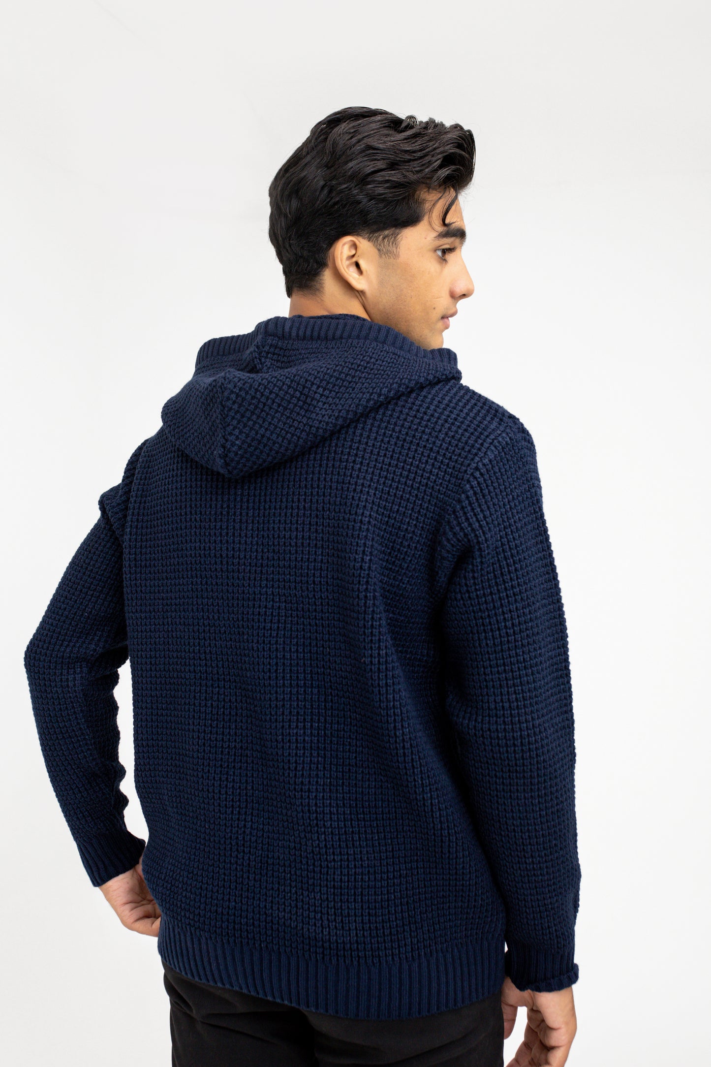 Knitted Hoodie in Navy