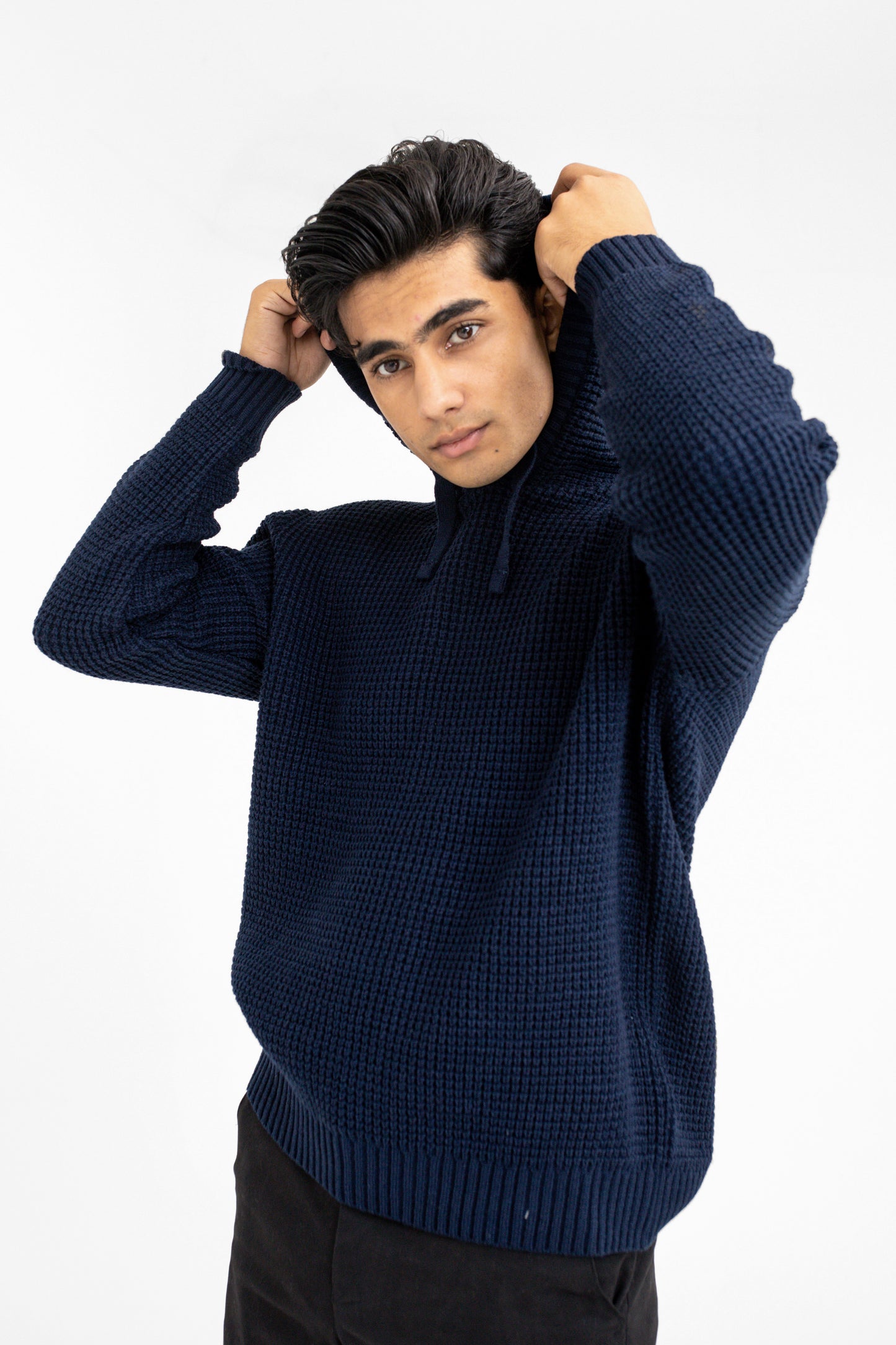 Knitted Hoodie in Navy