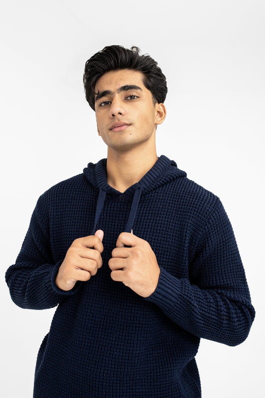 Knitted Hoodie in Navy