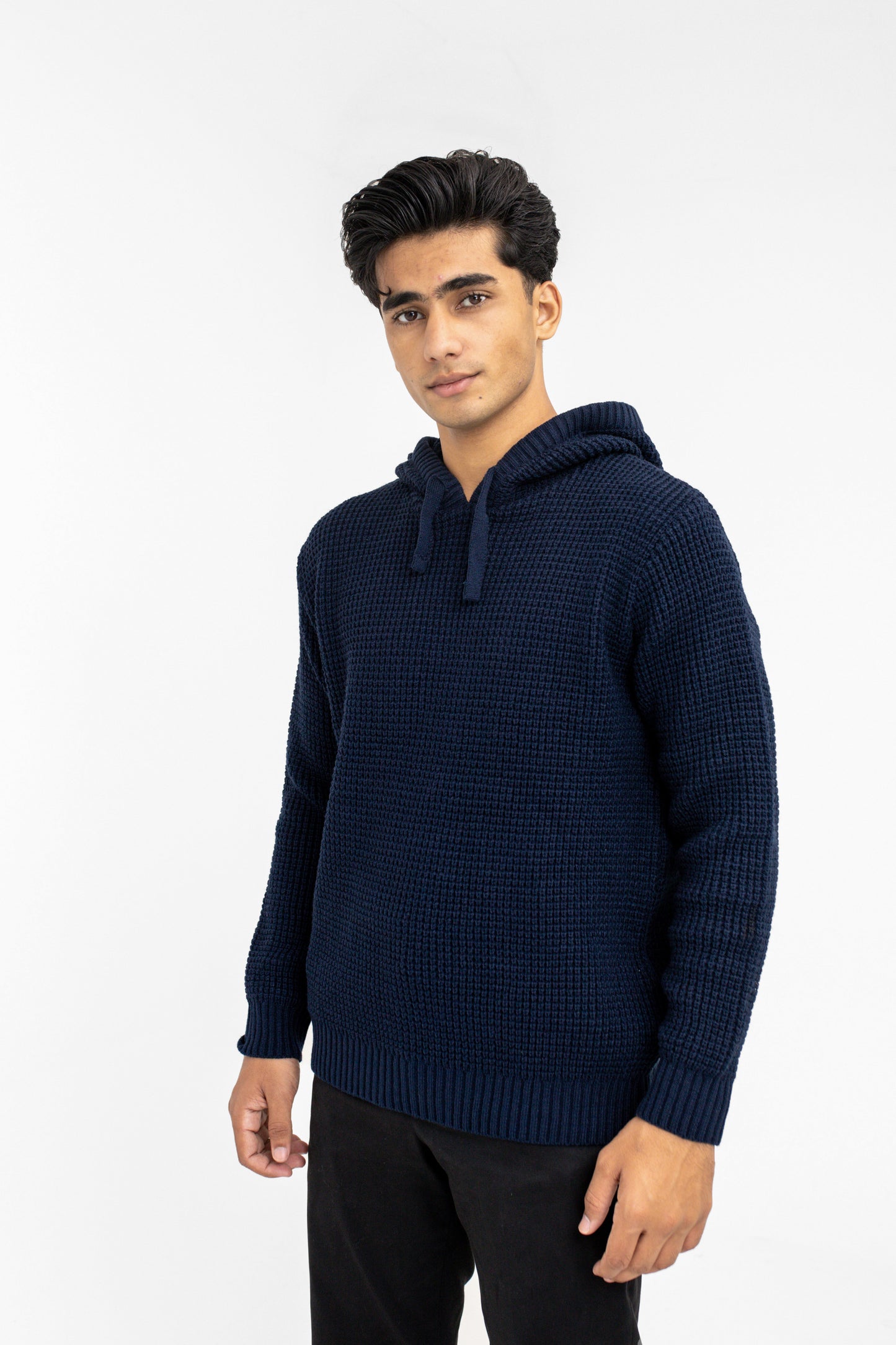 Knitted Hoodie in Navy