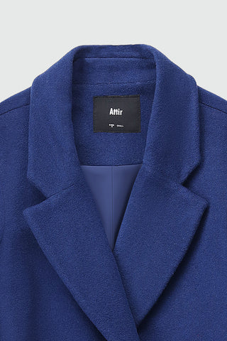 Belted Wool Long Coat in Navy Blue