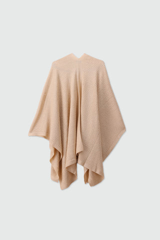 Argyle Knitted Slit Shawl  in Vanilla White