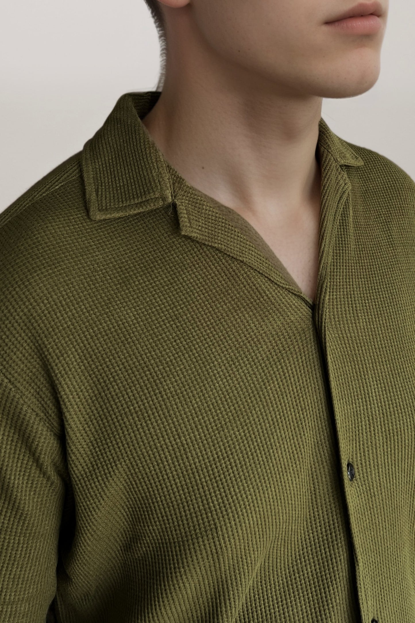 Waffle Textured Shirt in Olive