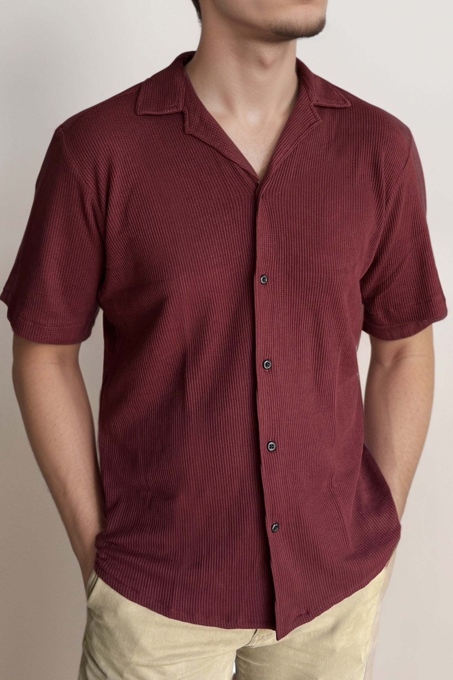 Waffle Textured Shirt in Maroon