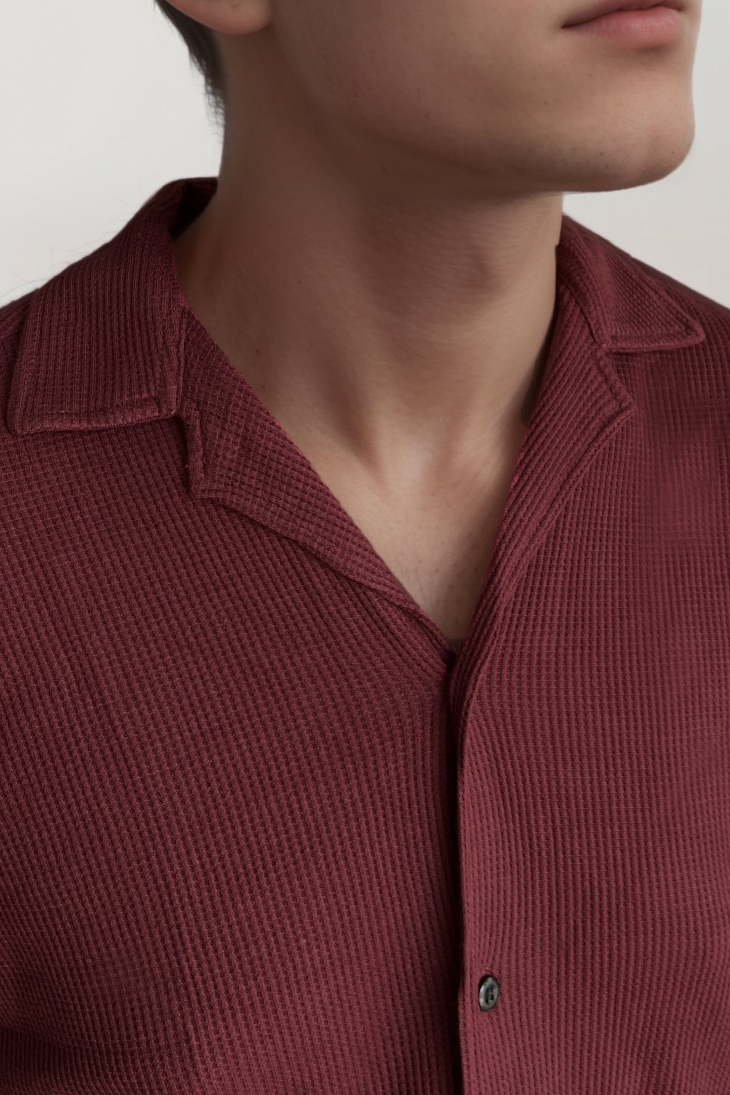 Waffle Textured Shirt in Maroon