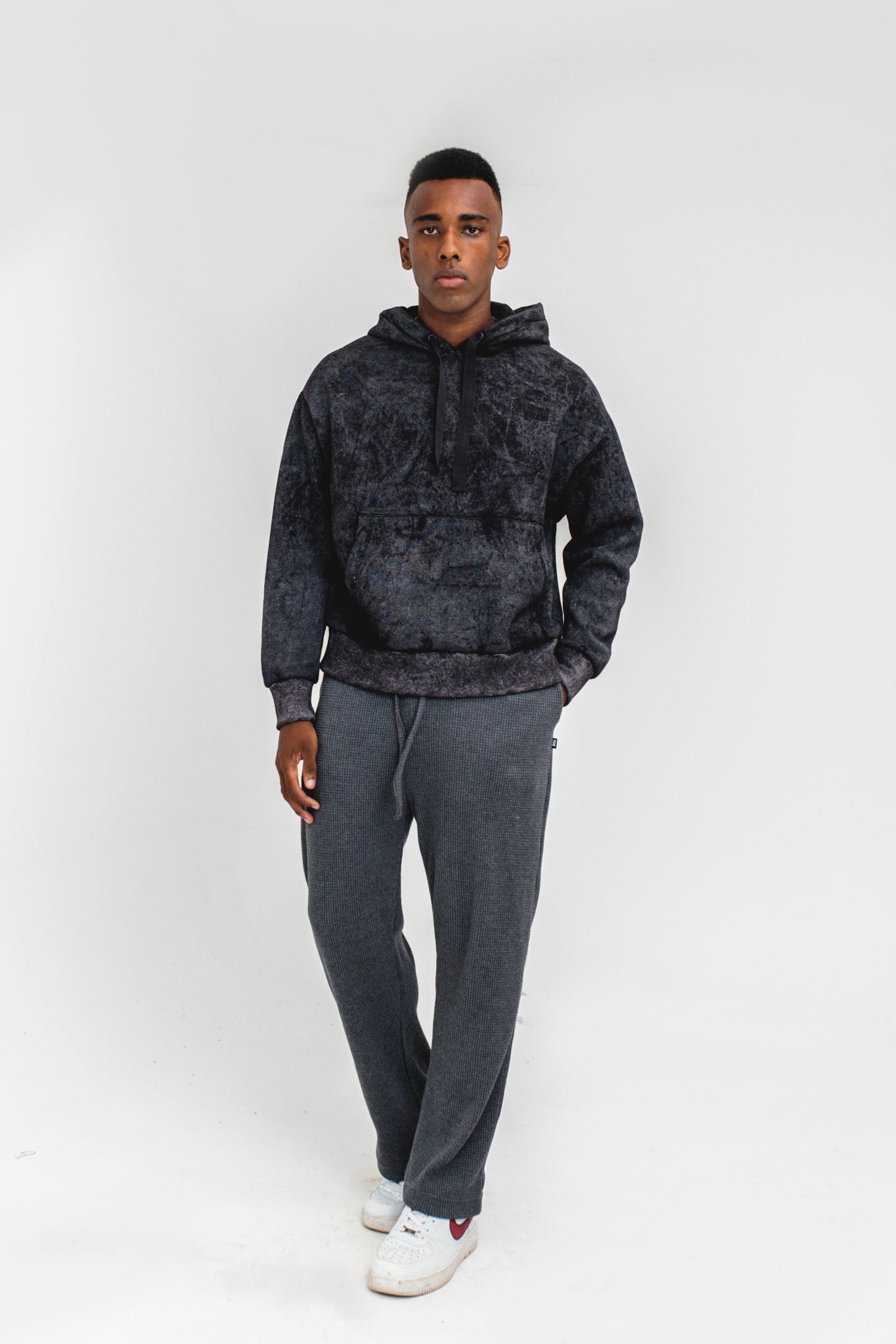 Waffle Textured Trouser in Charcoal