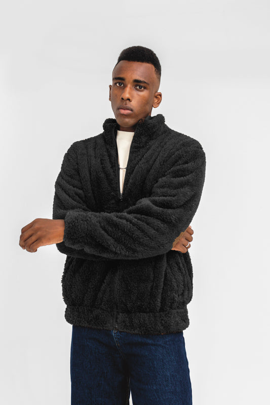 Teddy Fur Mock Jacket in Black