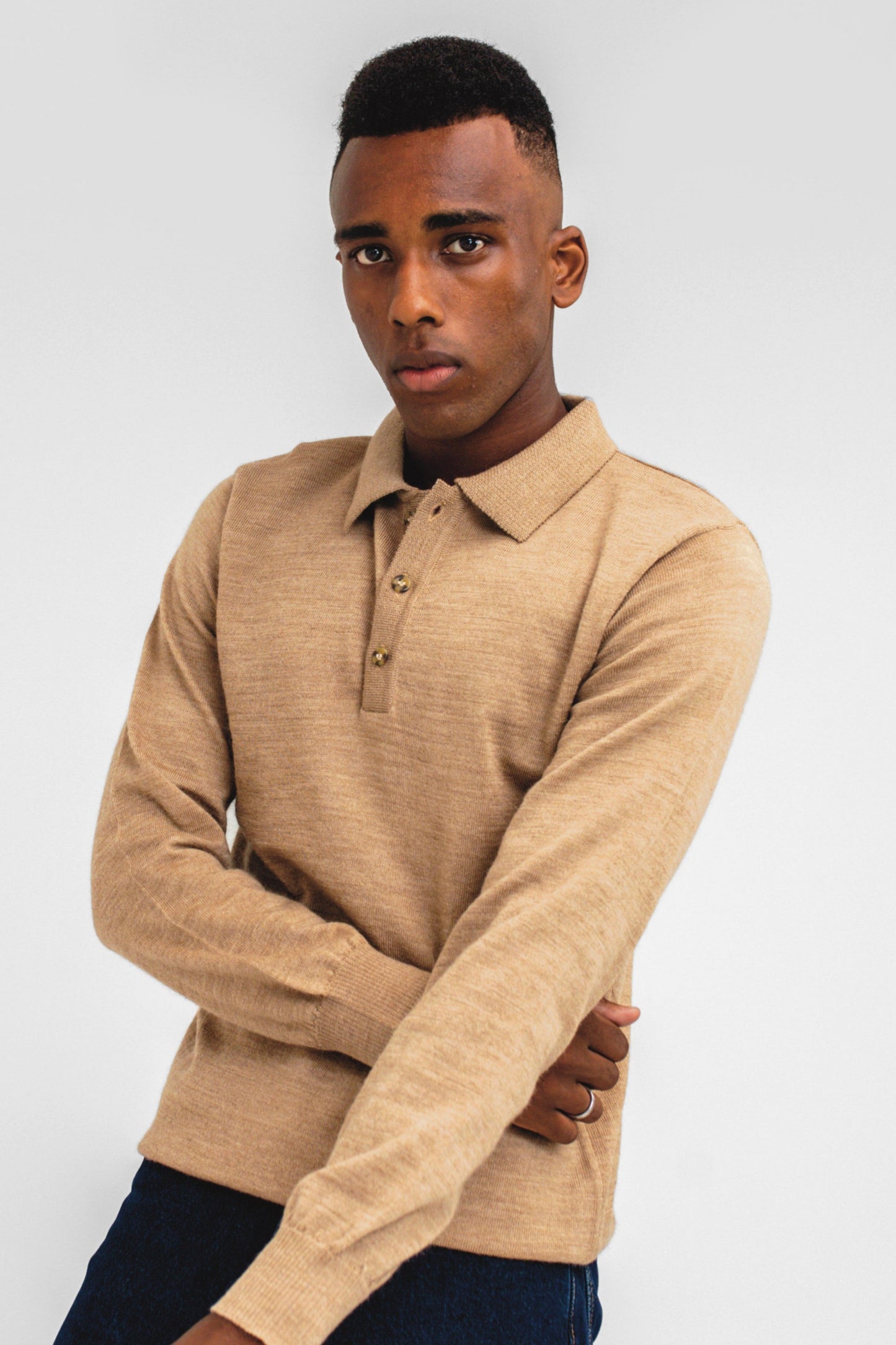 100% Merino Wool Polo in Camel