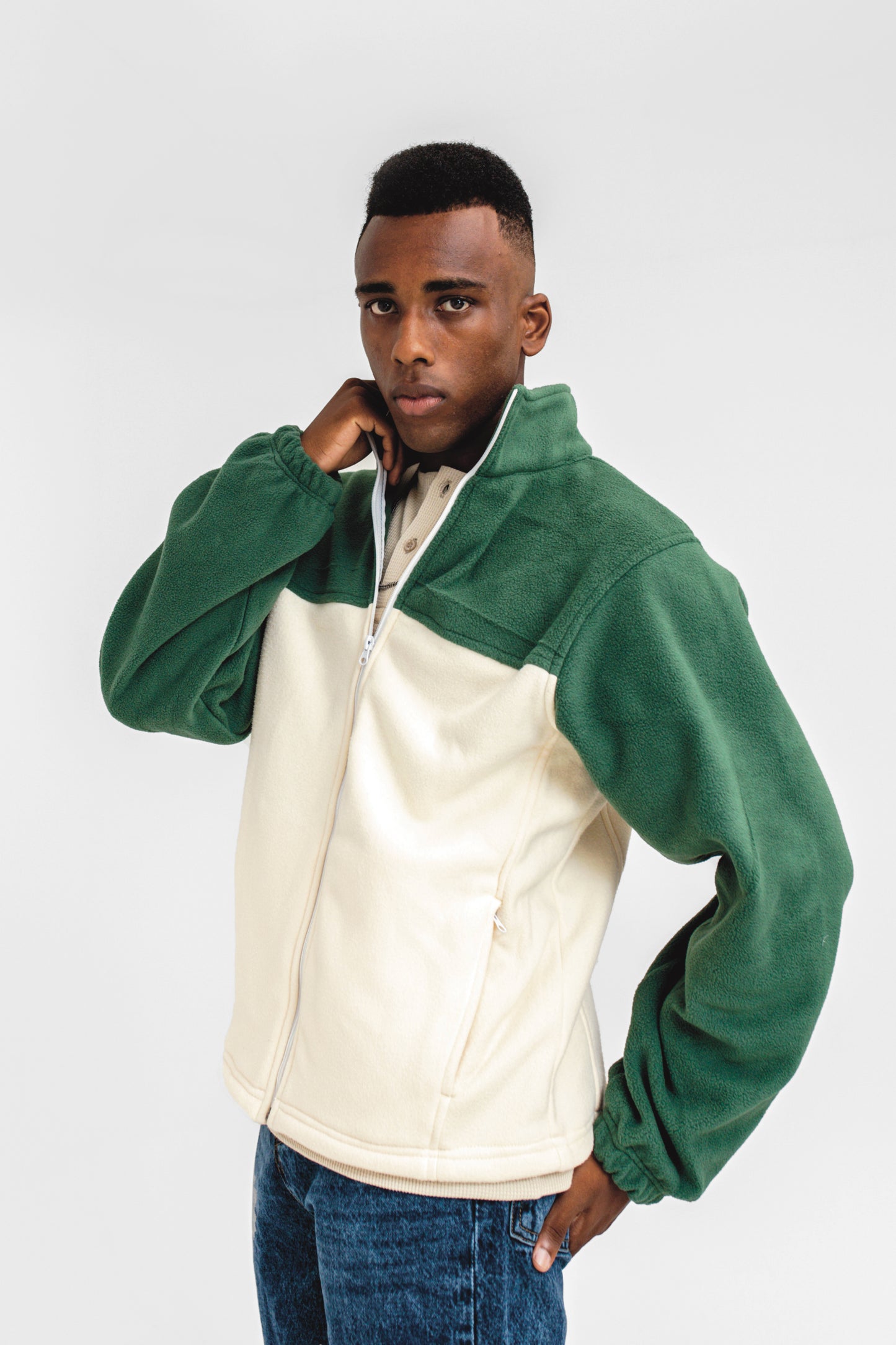 Polar Fleece Contrast Zipper in Green