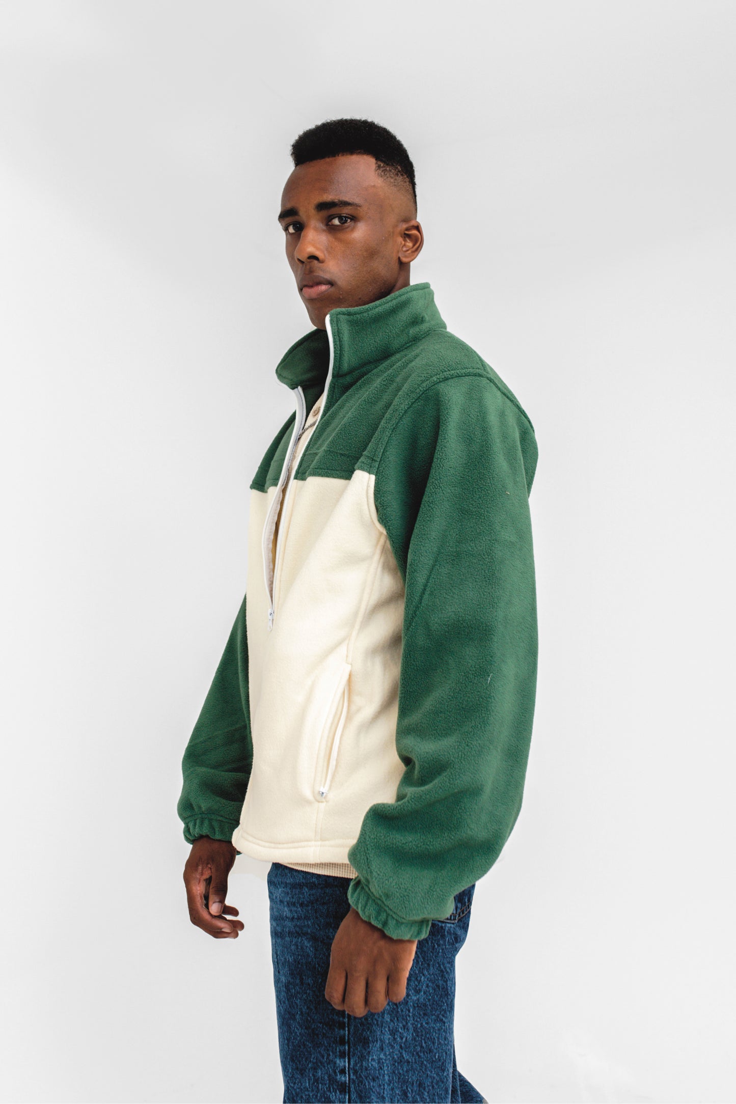 Polar Fleece Contrast Zipper in Green