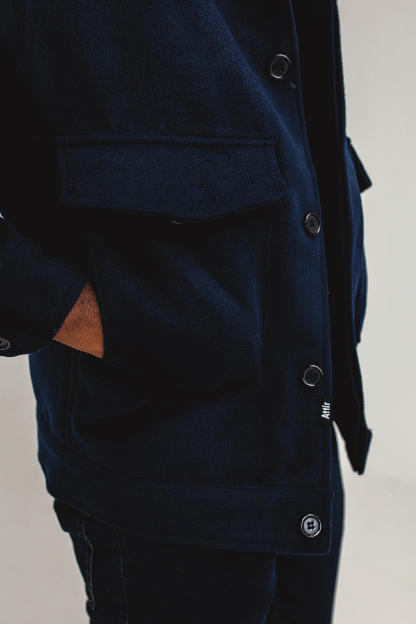 Wool-blend Tapered Jacket in Dark Navy