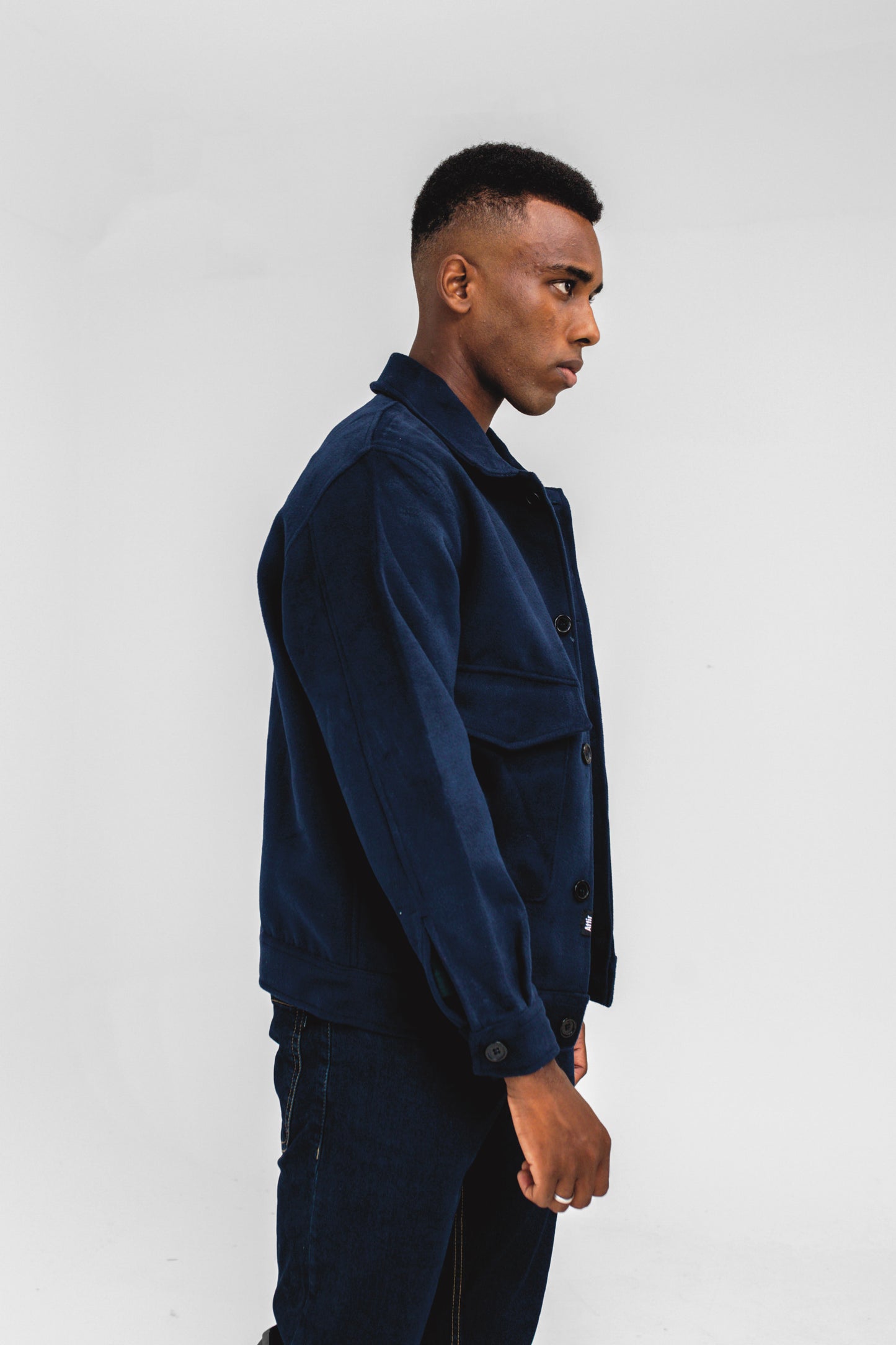 Wool-blend Tapered Jacket in Dark Navy