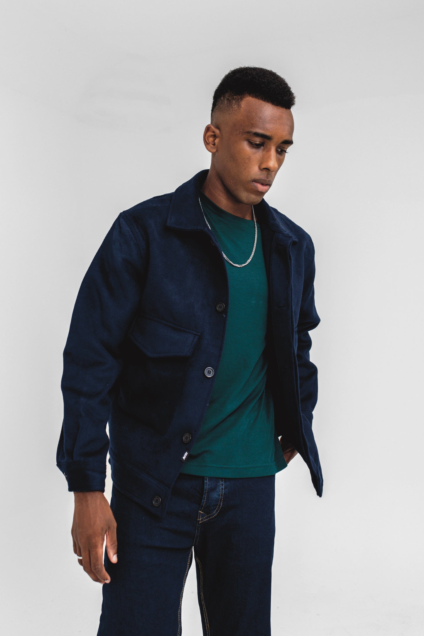 Wool-blend Tapered Jacket in Dark Navy