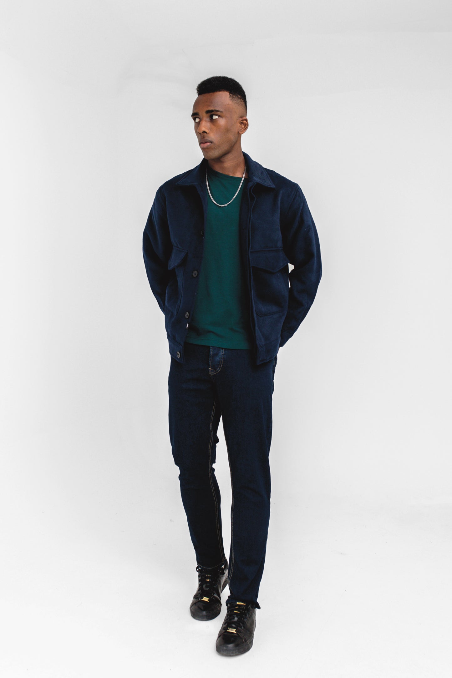 Wool-blend Tapered Jacket in Dark Navy