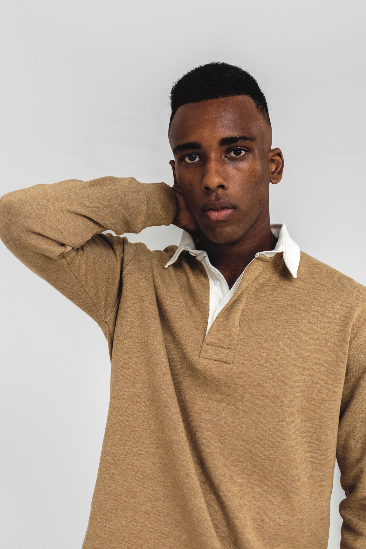 Contrast Collar Rugby Polo in Brown