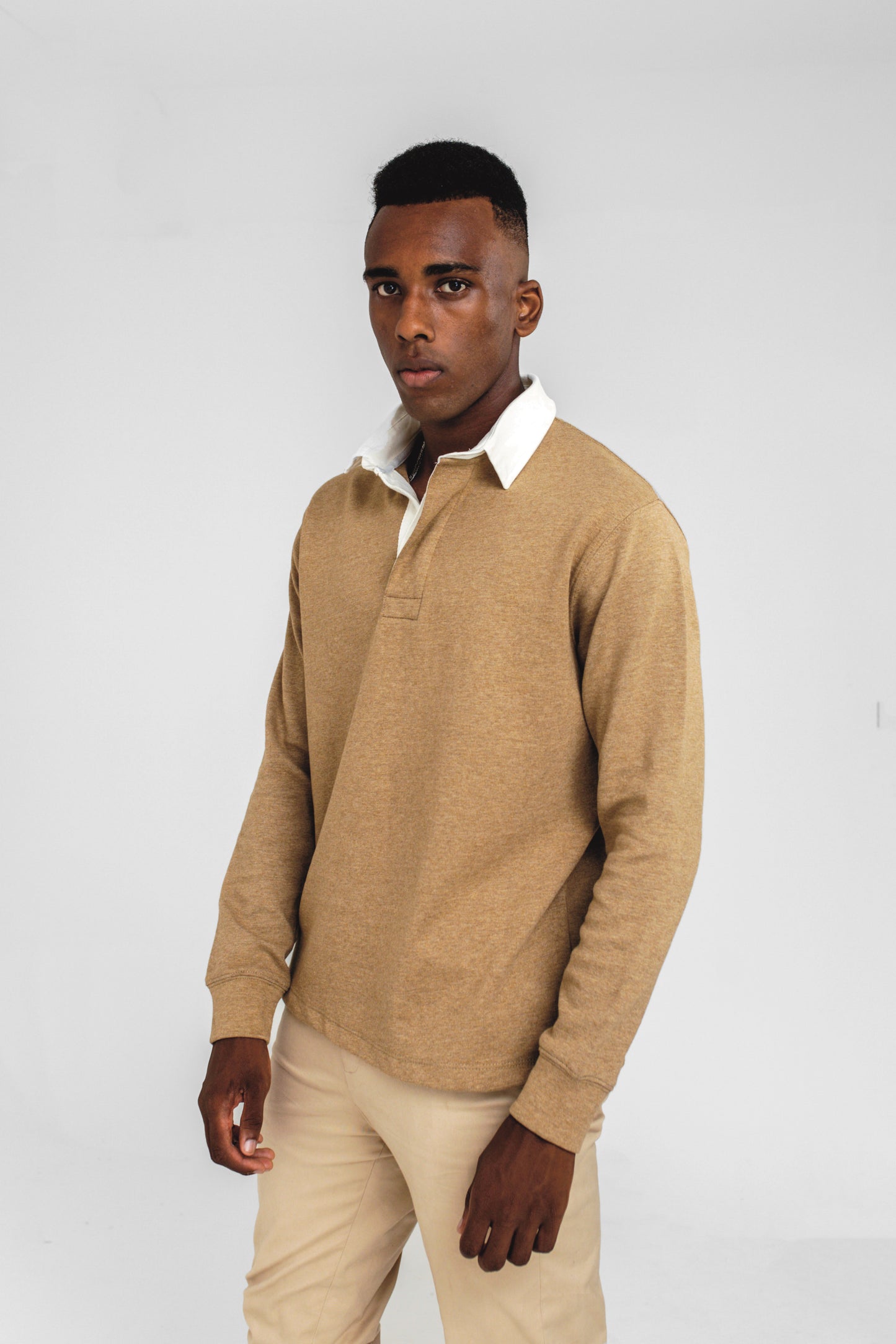 Contrast Collar Rugby Polo in Brown