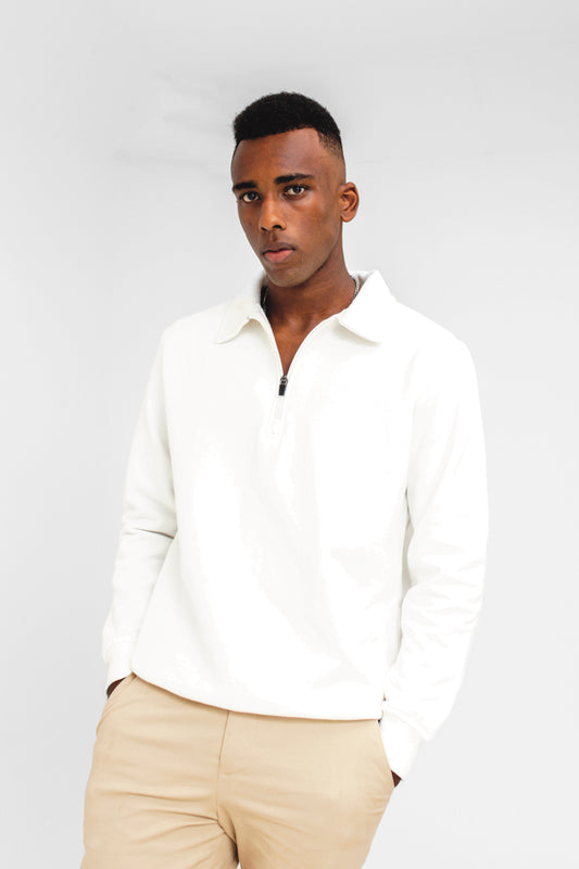 Polo Q-zip Sweatshirt in White Terry