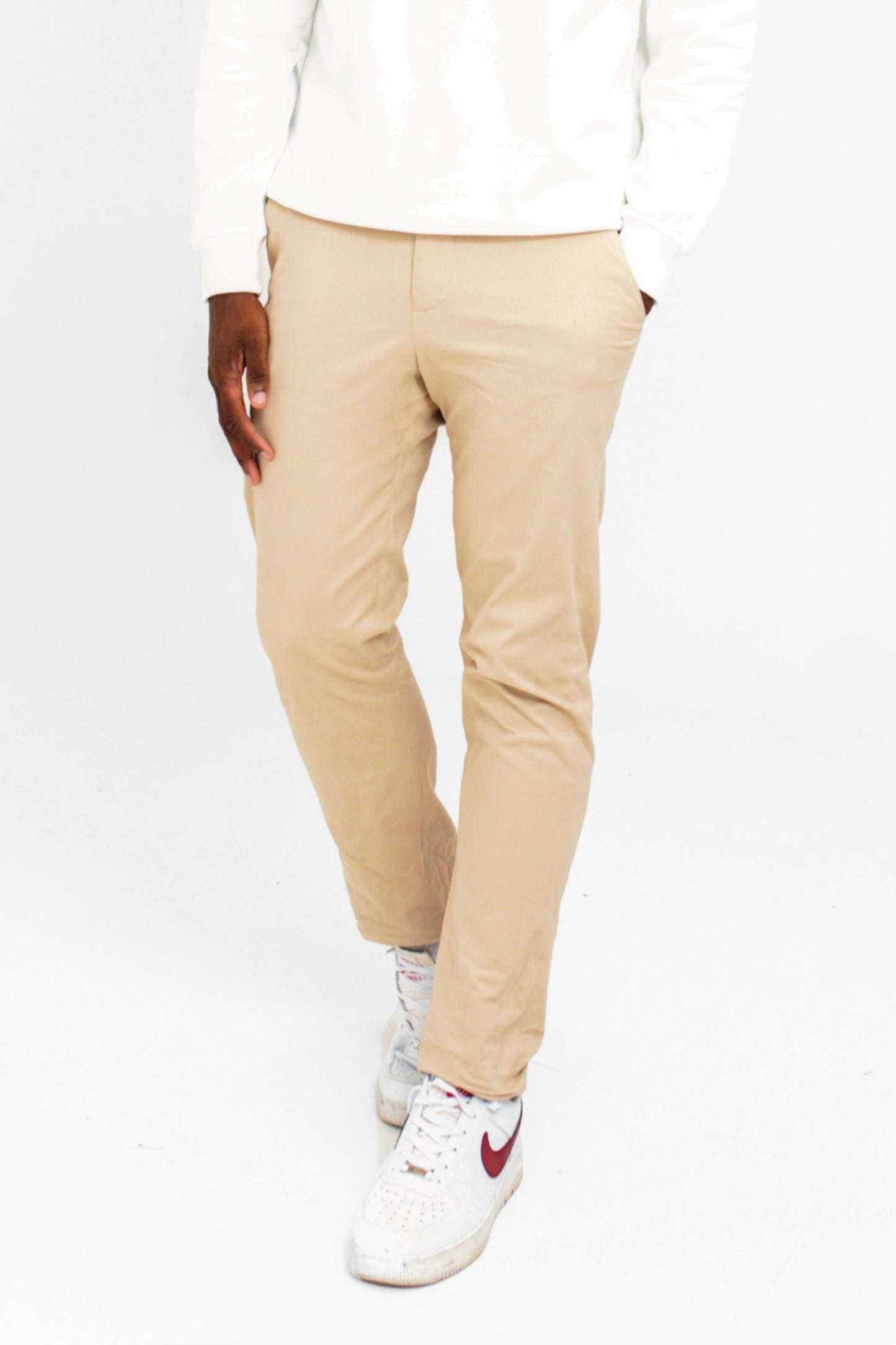 Straight-Fit Cotton Pants in Beige