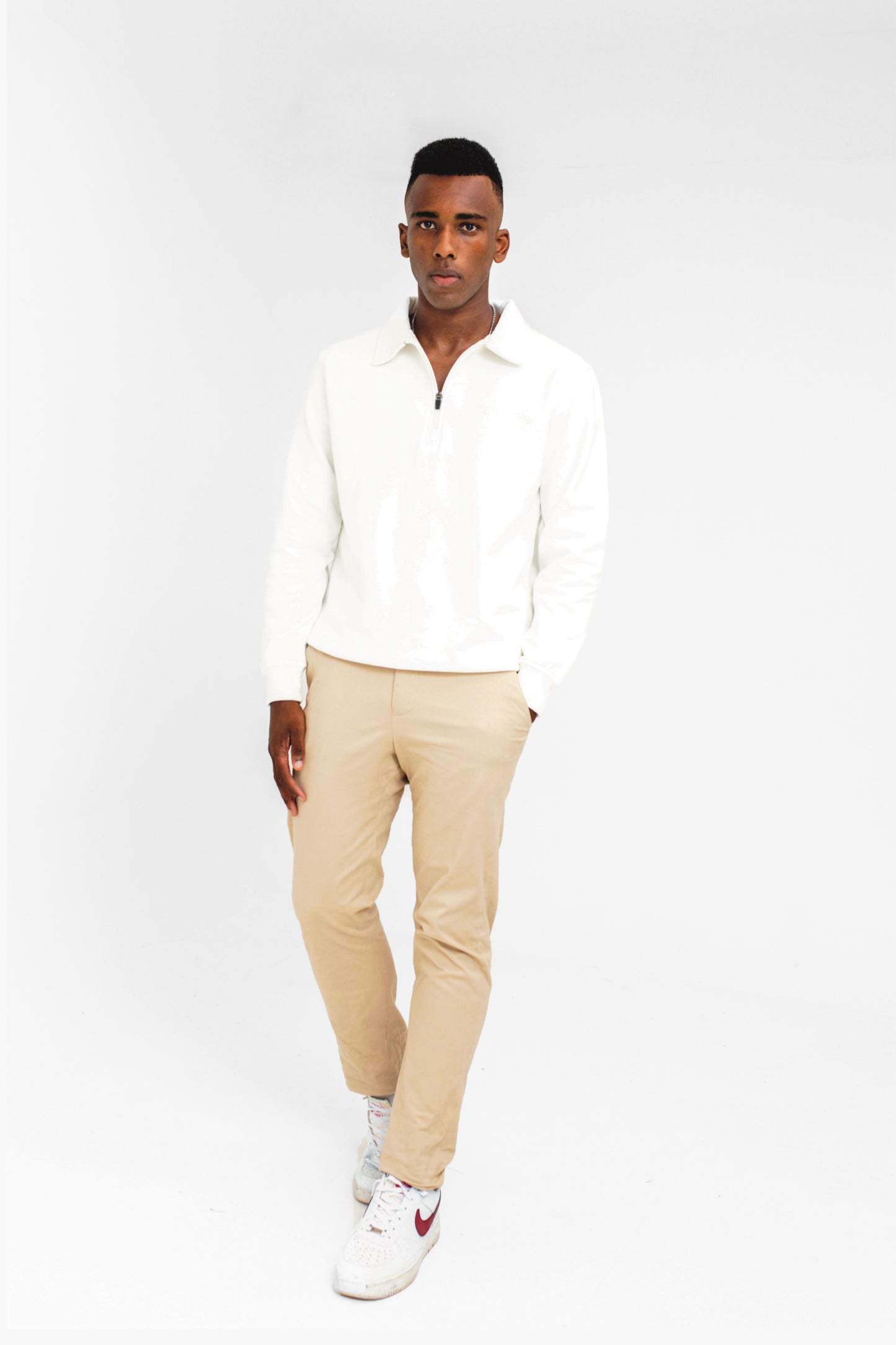 Polo Q-zip Sweatshirt in White Terry