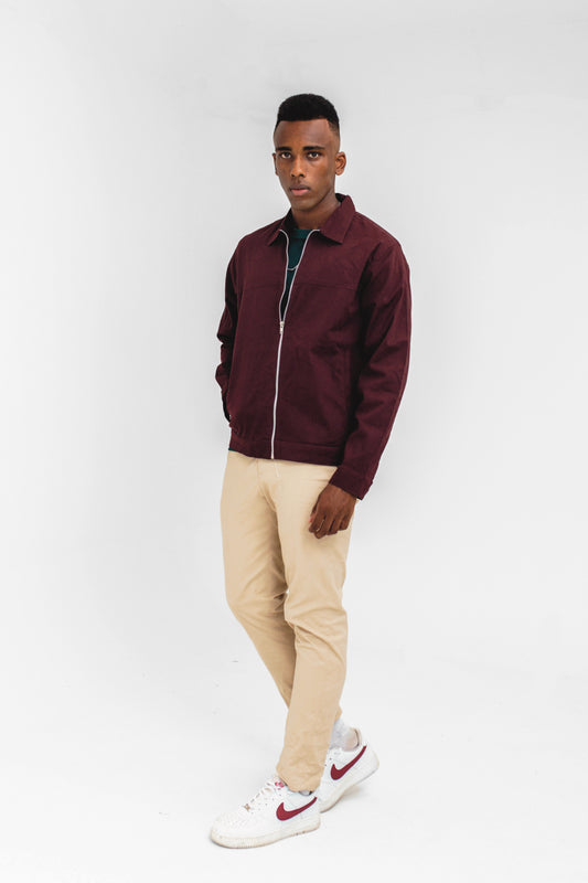 Zip-up Cropped Jacket in Maroon