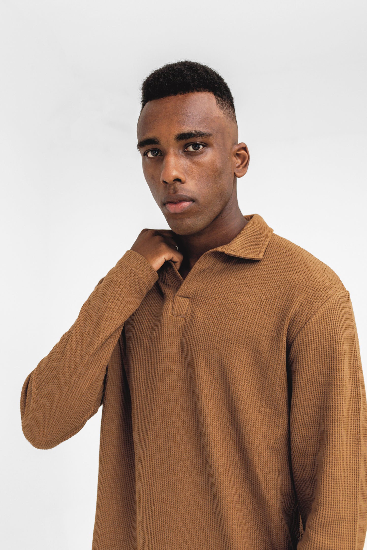 Waffle-knit Revere Polo in Cinnamon