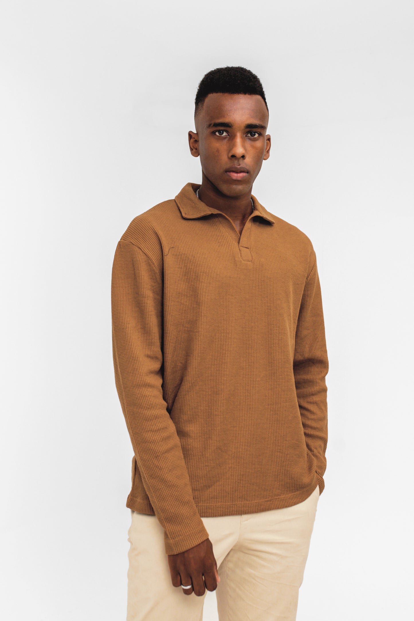 Waffle-knit Revere Polo in Cinnamon